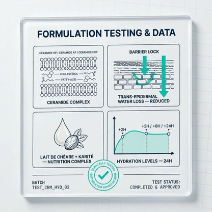 Clinical formulation visual for ECLATEL Hydrating Face Cream, highlighting a precise dermo-cosmetic approach focused on hydration, comfort, and skin barrier support.